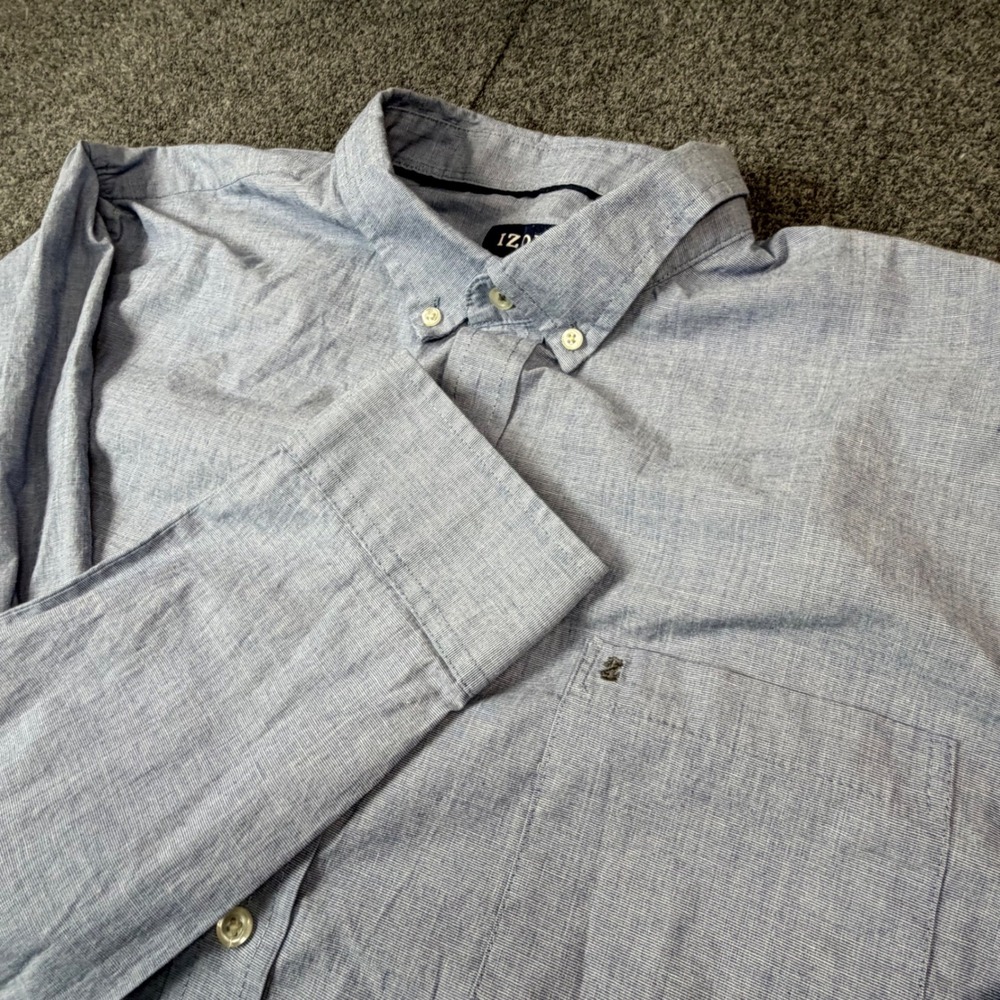VTG IZOD Mens Size XXL Blue White Micro‎ Stripe Button Down Long Sleeve Shirt